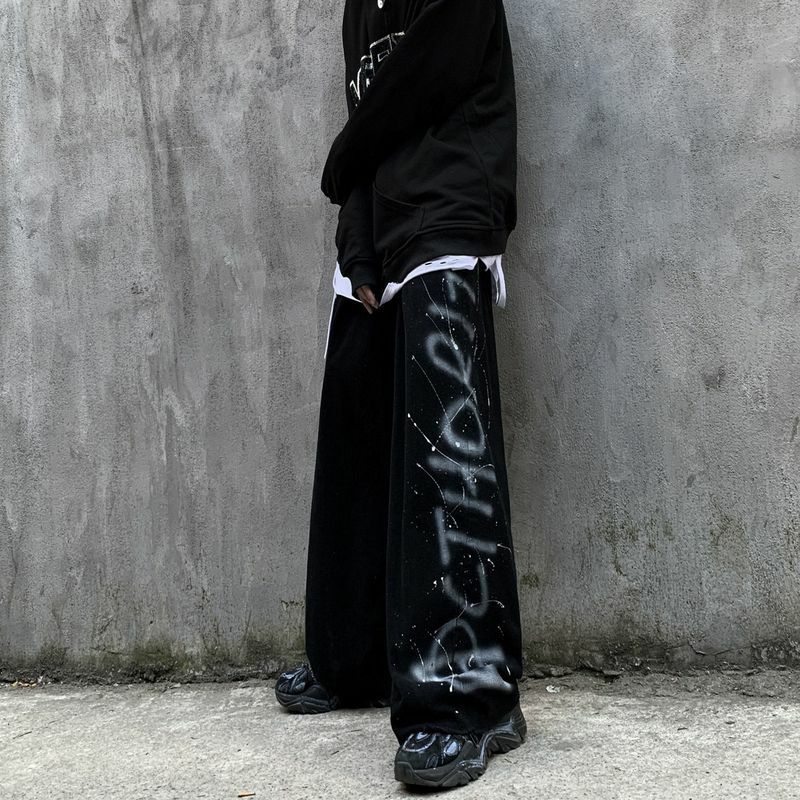Oversize กางเกงผู้ชายฤดูร้อน Graffiti พิมพ์หลวมตรงกางเกงขายาวยืดหยุ่น Retro Streetwear กางเกงสบายๆ2022ใหม่ผู้ชายเ...