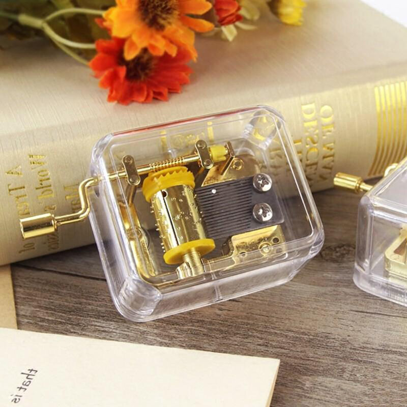Kids Portable Music Box Transparent Hand Crank Mechanical Music Box Musical Toy Party Gift