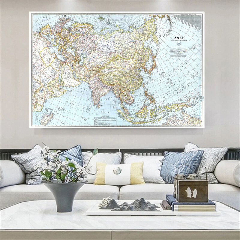 150*100センチメートル1942のマップアジアと隣接領域ビンテージポスター不織布のキャンバス絵画壁の家装飾学用品