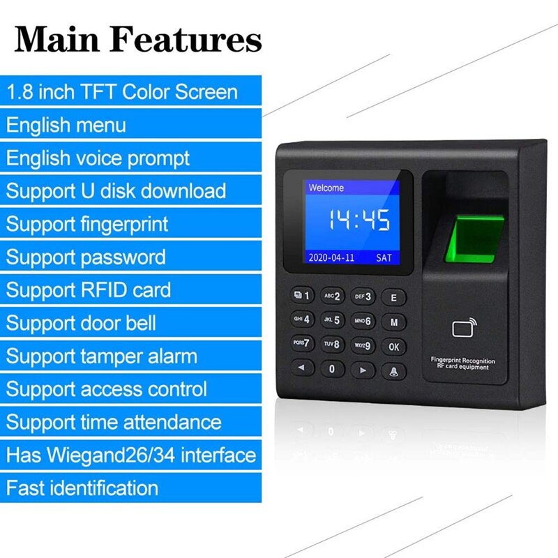 Système de contrôle d'accès biométrique RFID clavier RFID système d'empreintes digitales USB horloge électronique Machine de présence