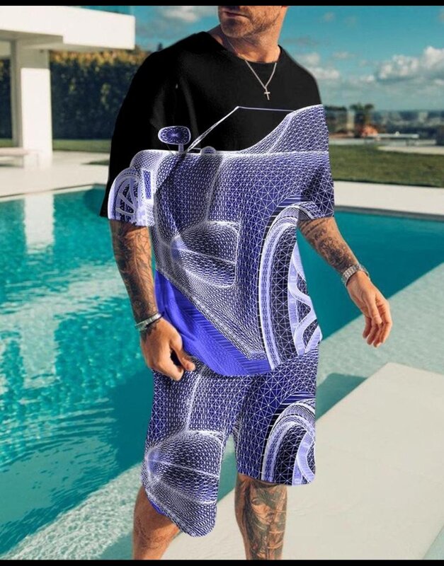 Conjunto de ropa deportiva para hombre, camiseta y pantalones cortos con estampado 3D del Rey León, chándal de manga corta con cuello redondo, Verano