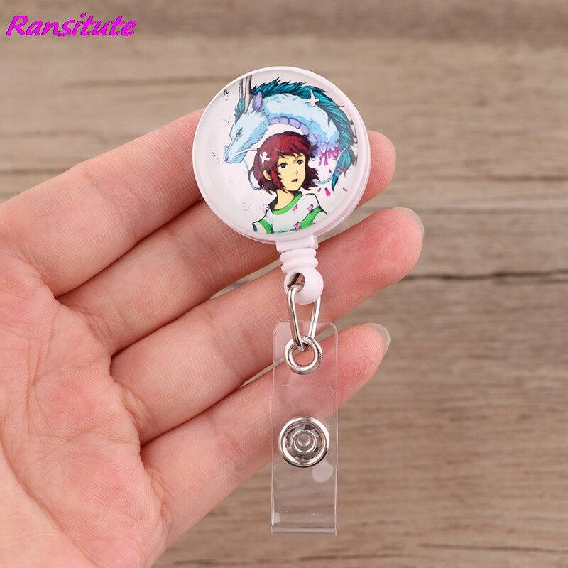 R2091 1pcs Hot Sales Anime Girl White Dragon Retractable Badge Reel Clip Student Friends Exquisite IC Card Cartoon Badge Holder