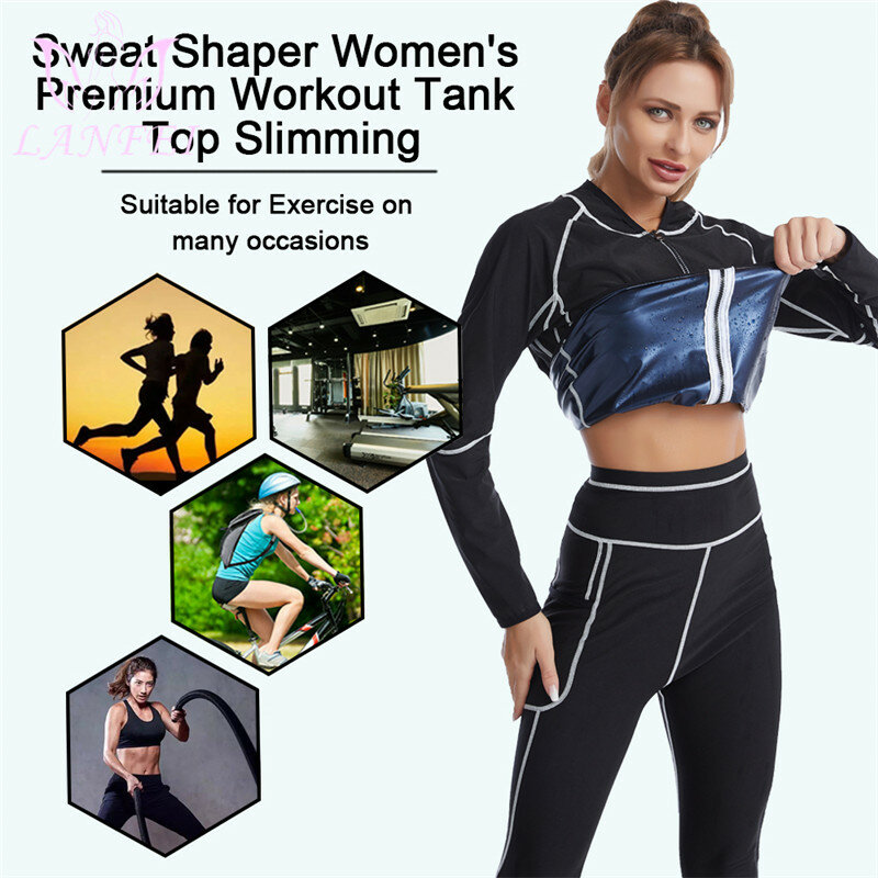 LANFEI Sauna Tank Top odchudzanie spodnie do ćwiczeń kobiety popularna termiczna koszula odchudzanie Shaper gorset Waist Trainer Gym Fat Burner legginsy garnitury