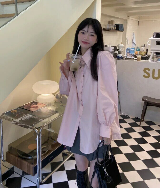 Camicette camicia a maniche lunghe rosa francese femminile Design femminile senso della camicia all'inizio dell'autunno 2021 nuovo dolce Top coreano