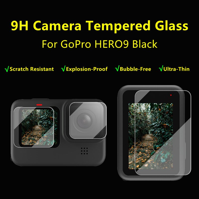 Película protectora de vidrio para cámara gopro hero9, Protector de pantalla ultrafino de vidrio templado, dureza 9H, color negro