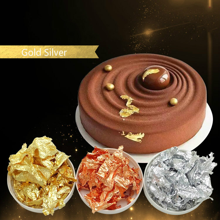 1PC เกรดกินได้ของแท้ตกแต่ง Gold Leaf Flakes 2G 24K Gold Silver Confetti ตกแต่งจาน Chef เค้กตกแต่งเครื่องมือ
