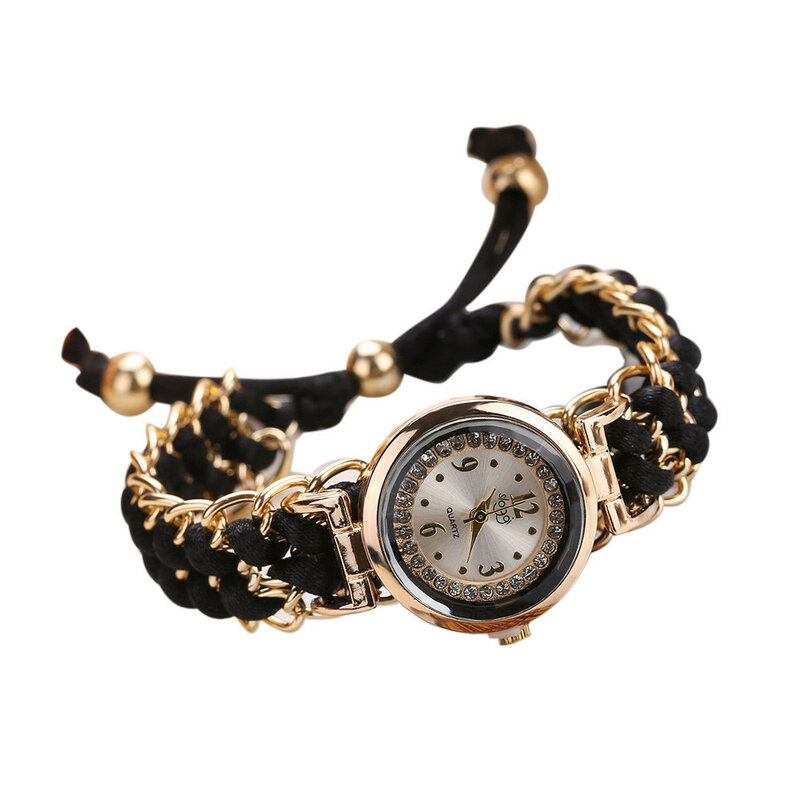 ชุดสุภาพสตรีนาฬิกาควอตซ์นาฬิกาข้อมือVintageนาฬิกาผู้หญิงถักเชือกไขลานนาฬิกาข้อมือควอตซ์แบบ...