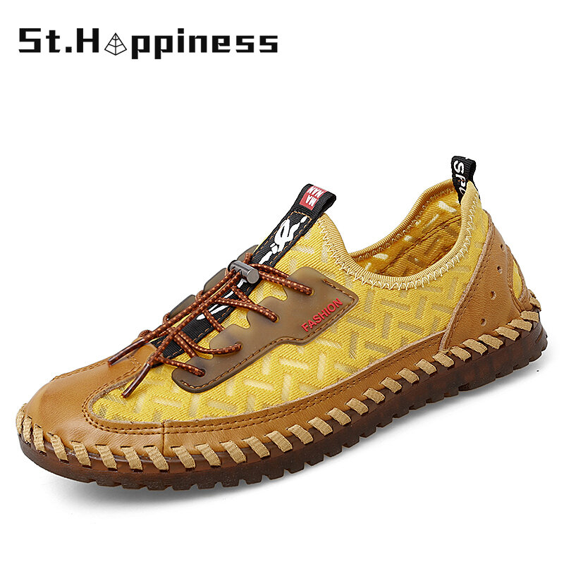 New Men's Casual Handmade Shoes Fashion Comfortable Driving shoes Breathable Mesh Sneakers Outdoor Soft Flat Shoes Big Size 48