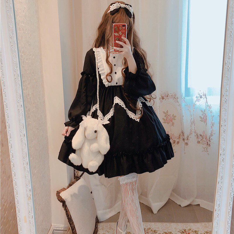 Vestido de Lolita gótico japonés para mujer, vestido de princesa de palacio Kawaii con lazo de encaje, vestido dulce Vintage de fiesta renacentista, Cosplay