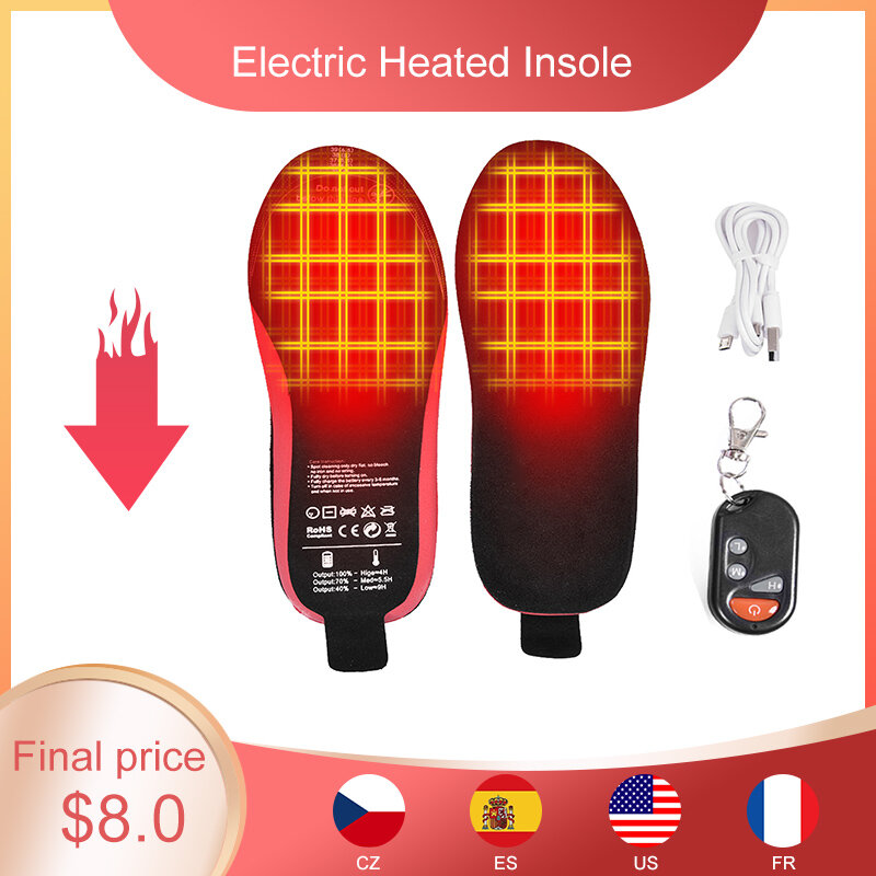 4.2V 2100mAh Rechargeable Electric Heated Insole Remote Control Safe Wireless Foot Warmer Can Be Cut Winter Camping Heated Pad