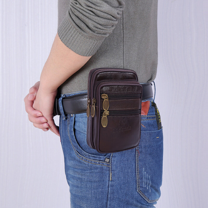 メンズ牛革バッグ,携帯電話ポケット付き防水ジッパー,カジュアル,ベルト