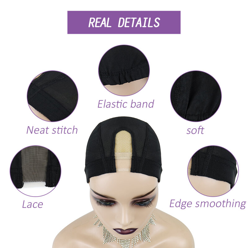 Peluca 3pcs 가발을 만들기위한 가발 모자 통기성 조절 가능한 스트랩 뒤로 짜기 Glueless 가발 모자 고품질 헤어 그물 블랙