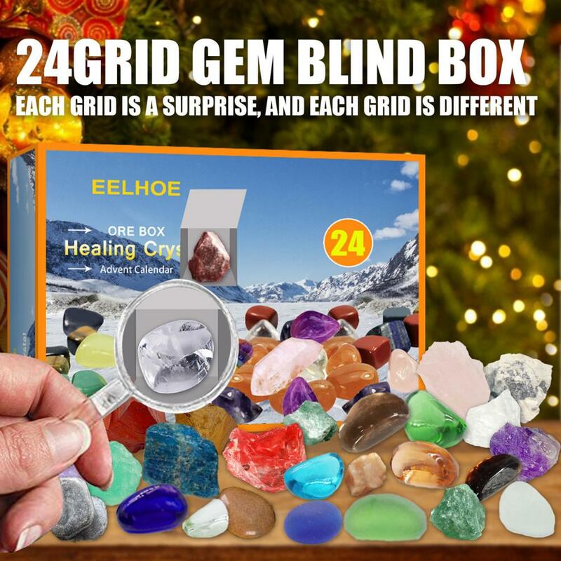 Caja de regalo de mineral a prueba de humedad, Cuenta atrás navideña, bonita, 24 unids/caja