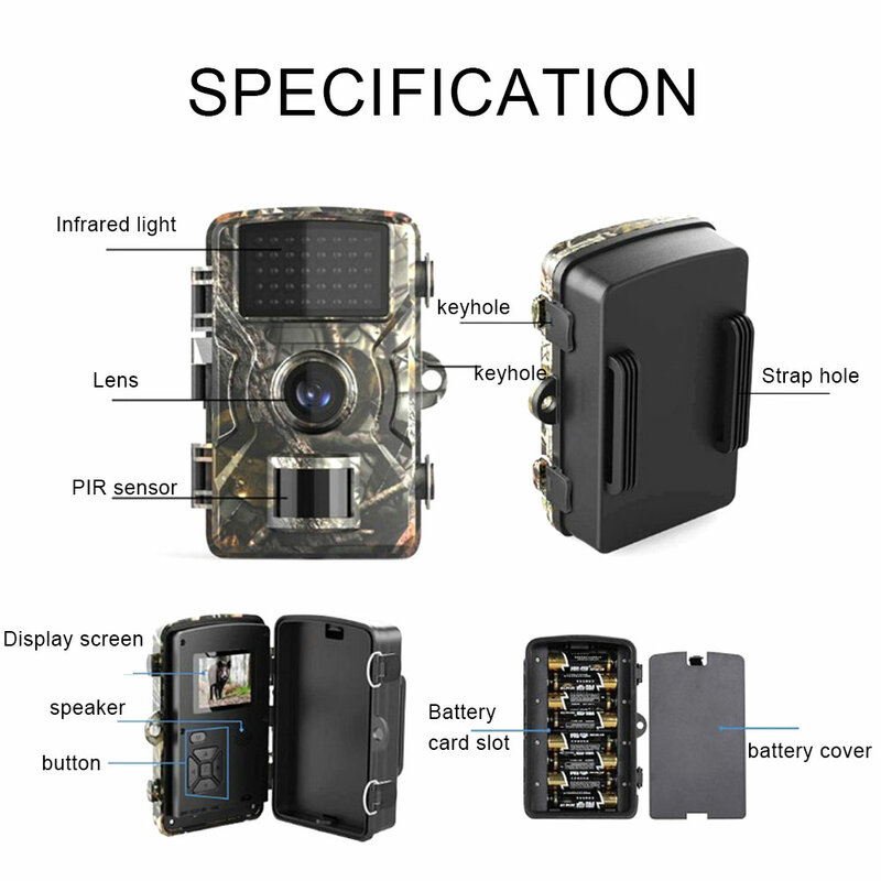 DL-100 Kamera Jejak Kamera Hutan 12MP 1080P Kamera Berburu Pelacakan Permainan IP66 Penglihatan Malam Kamera Satwa Liar Pelacak Foto