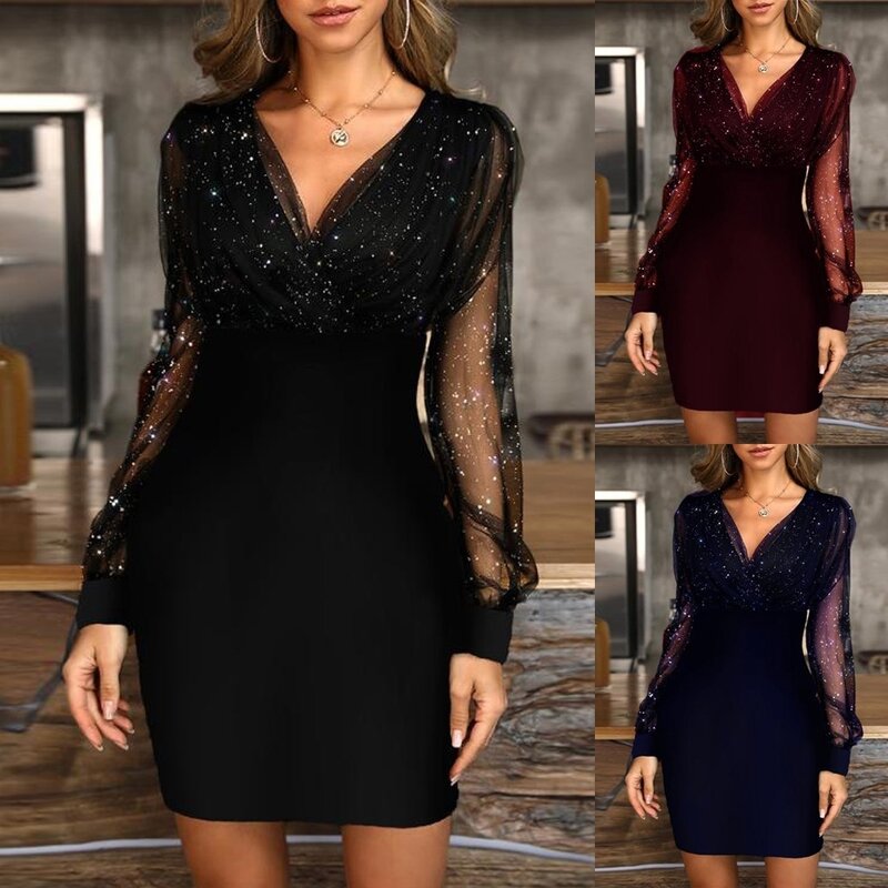 2021 nowa elegancka seksowna torba Hip Midi Casual Dress kobiety czarny Retro Gazue cekiny długi rękaw sukienki damskie Party Culb Dress