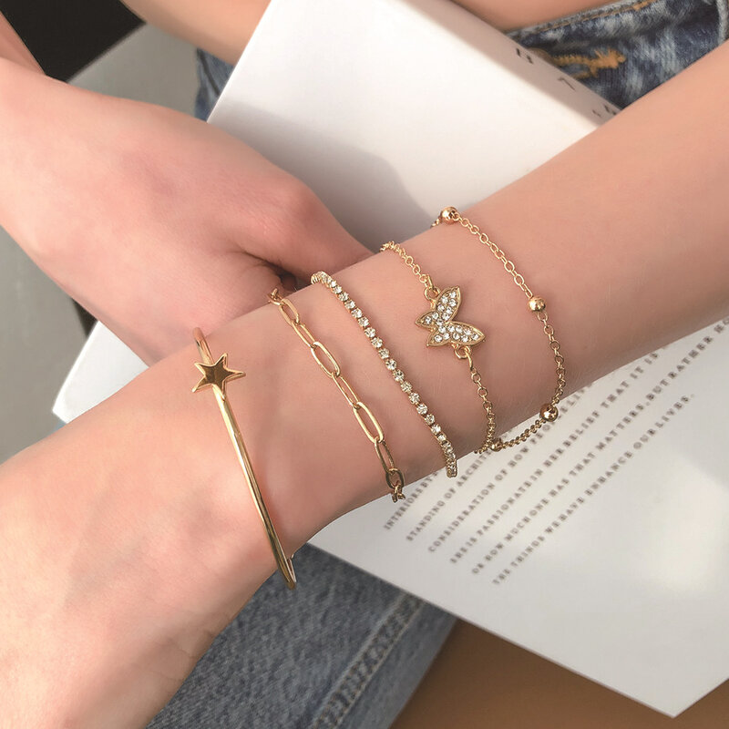 Estilo simples pulseiras pulseira conjunto borboleta micro-incrustado xingx pulseira temperamental fashionmonger simples liga ornamento presente