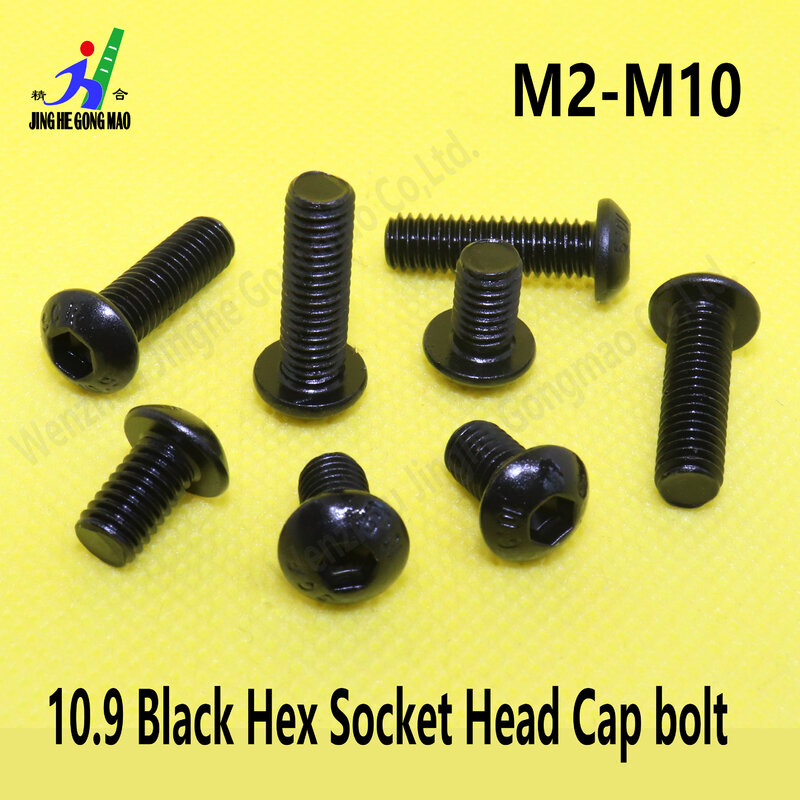 M2-m10 grade 10.9 parafusos de aço de liga sextavar soquete cabeça redonda tampão parafuso de fixação de móveis de parafuso preto