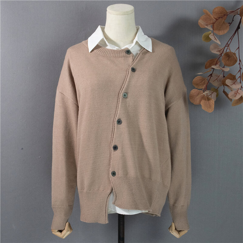 Colorfiath suéter feminino assimétrico, novo cardigan para mulheres com botões irregular, moda coreana swc8562 inverno 2021