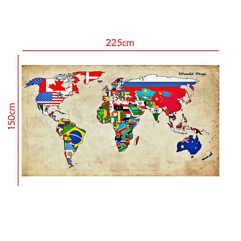 150X225Cm Non-woven DIY Peta Dunia dengan Bendera Nasional Tidak Bau Lipat Peta dunia Poster Besar untuk Dekorasi Dinding