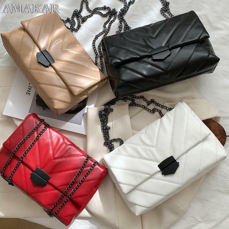 Дизайнерские простые женские сумки через плечо с цепочкой, новая модная сумка через плечо из искусственной кожи, повседневные дамские сумо...