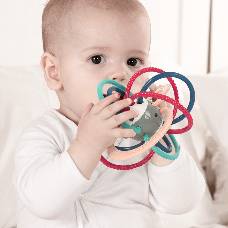 赤ちゃん用モンテッソーリシリコン歯がためリング,0〜12か月の新生児用,男の子と女の子用のおもちゃ,ギフト
