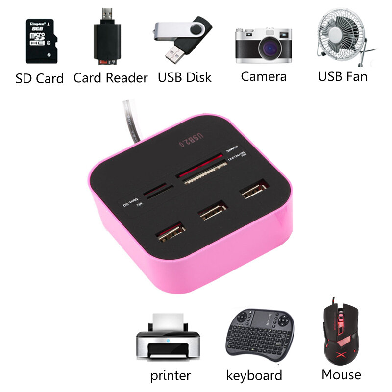 Erilles-HUB USB todo en uno, lector de tarjetas Micro SD de alta velocidad, 3 puertos, conector adaptador para tableta, PC, ordenador portátil