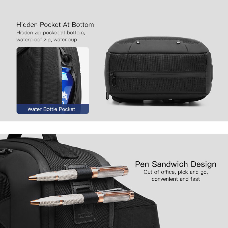 OZUKO – sac de ceinture imperméable multifonction pour hommes, sac à bandoulière USB, petite pochette pour téléphone, sac banane court de poitrine de voyage