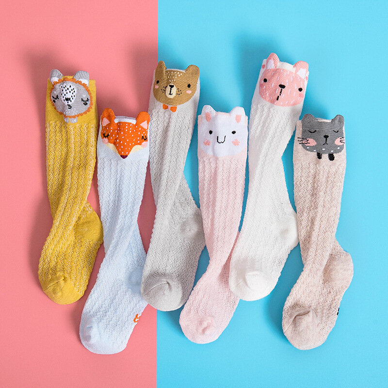 Calcetines de algodón con dibujos animados para niños y niñas, medias largas hasta la rodilla, calentadores de piernas, de 0 a 3 años