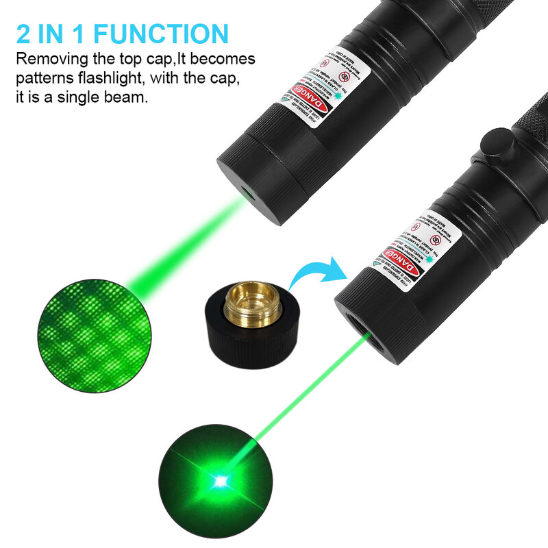 戦術的なレーザーポインター,USB充電式,緑/赤/紫,303ポインター,調整可能な焦点距離