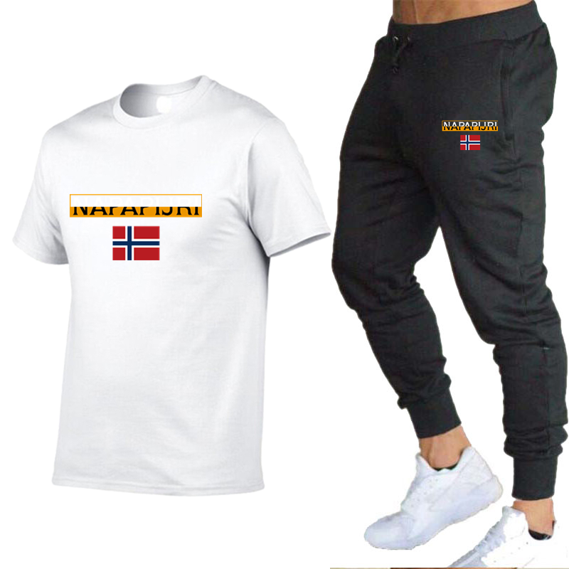2021 nuevo traje deportivo de verano para hombres camiseta y pantalones cómodos de 2 piezas blanco 