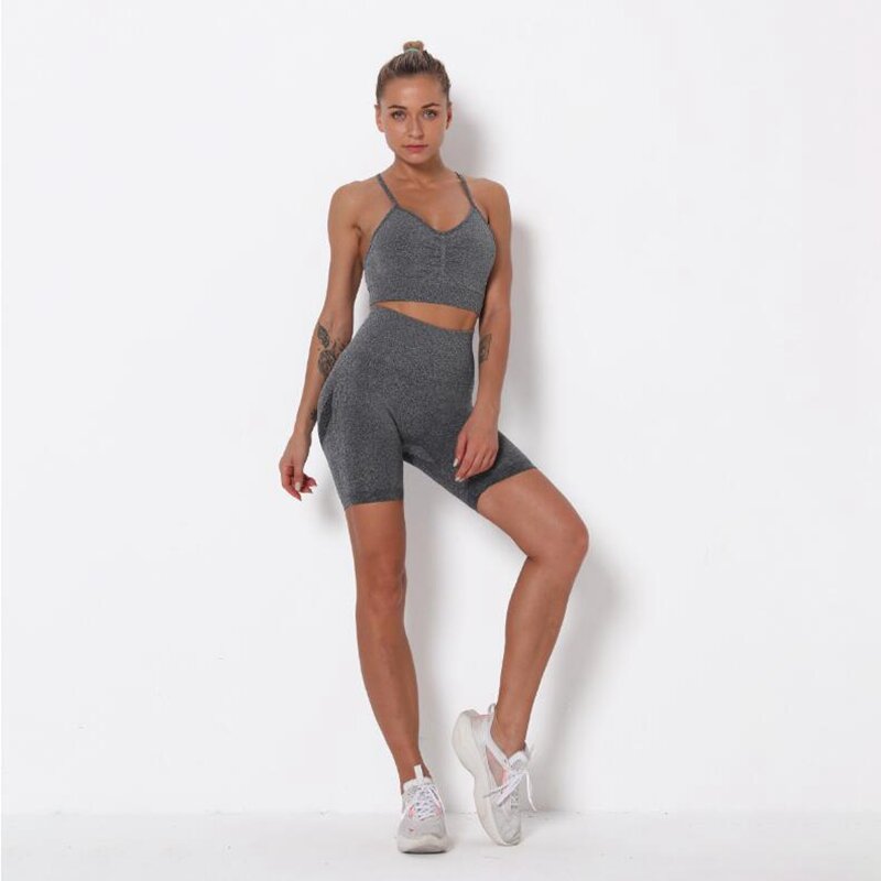 2021 neue 2PCS Frauen Nahtlose yoga sets Fitness Sport Anzüge GYM Kleidung Yoga bh + Hohe Taille shorts Workout push-up Hosen tops