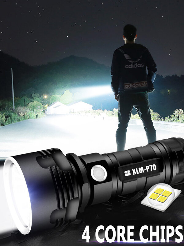 Супер мощный светодиодный фонарик XHP70/L2 Наружное освещение тактический фонарь USB перезаряжаемая водонепроницаемая лампа ультра яркий фона...
