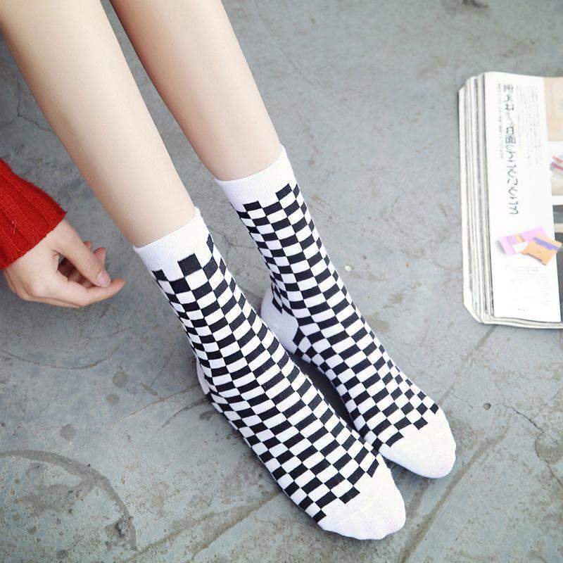 1 Pair Funky kawaii  Trend Women Checkerboard Socks Geometric Checkered Socks Men Hip Hop Cotton Unisex Streetwear Novelty Socks