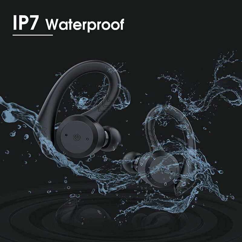 Oreillettes sans fil Bluetooth 5.1, écouteurs intra-auriculaires avec crochets détachables, avec immersion