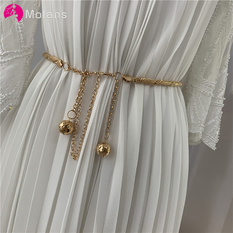 Molans moda elegante cinto de corrente metal ajustável fino senhoras cintura feminina cinta vestido cinto festa de casamento cintura decoração cinto