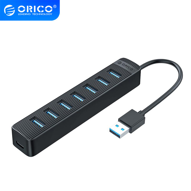 ORICO HUB USB 3.0 7 Port dengan Port Catu Daya Tipe C USB TF Splitter Adaptor OTG Kecepatan Tinggi untuk Aksesori Desktop Laptop