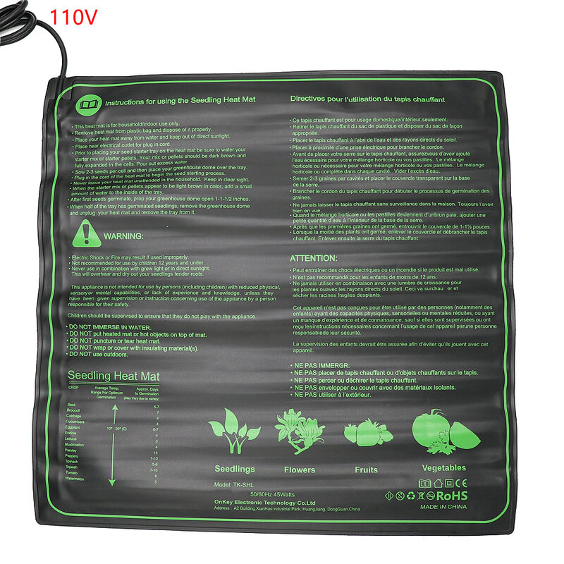 52x52cm 45W Seedling Heat Mat Plant Seed Germination Warm Hydroponic Heating Pad 110V/220V Garden Supplies