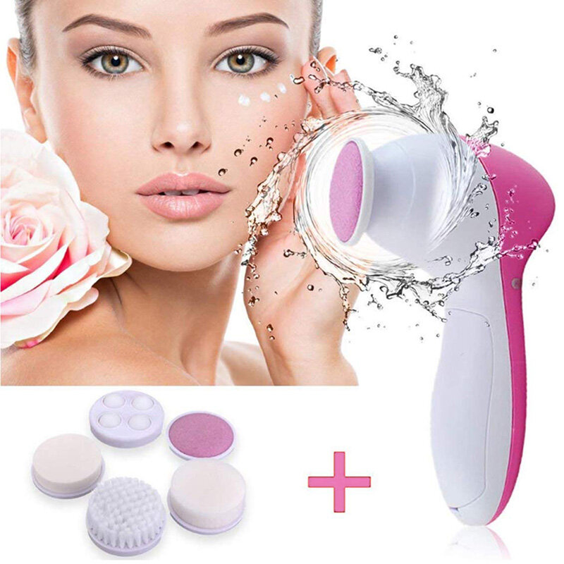 Cepillo de silicona 5 en 1 para limpieza Facial, eléctrico, limpieza profunda de poro de la piel, resistente al agua