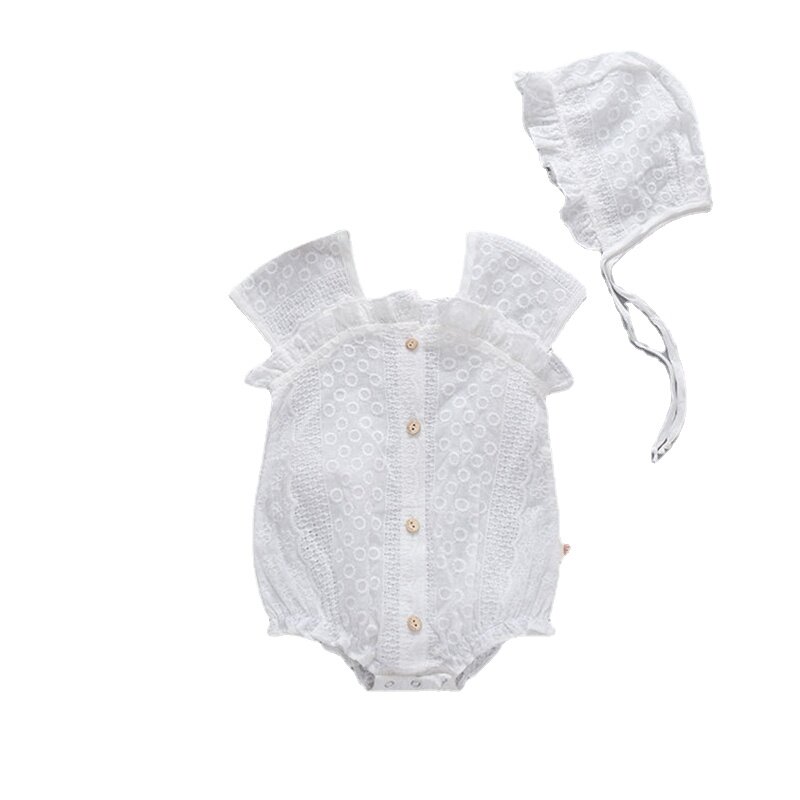Robe d'été en dentelle Jacquard pour bébé fille, barboteuse blanche avec chapeau, Version coréenne, princesse Pure, ensemble 2 pièces