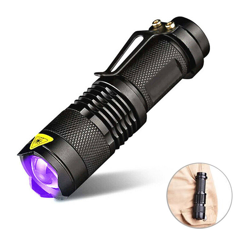 Linterna UV portátil, luz ultravioleta con función de Zoom de 365/ 395nm, Mini luz UV negra, Detector de manchas de orina de mascotas, luces de escorpión