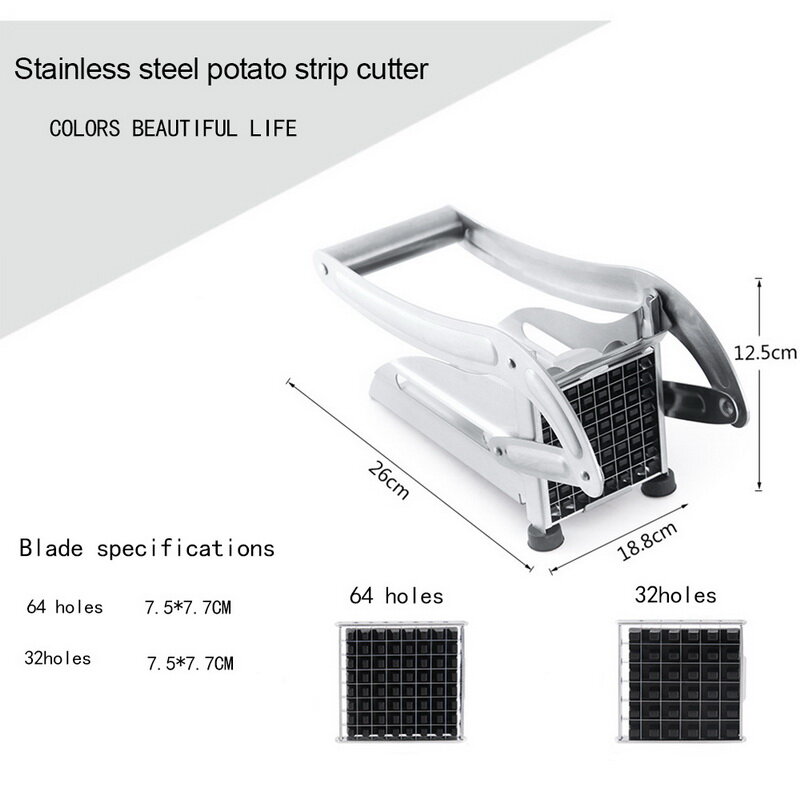 2 Blades Stainless Steel Home French Fries Potato Chips Strip Slicer Cutter Chopper Chips Machine Making Tool Potato Cut Fries