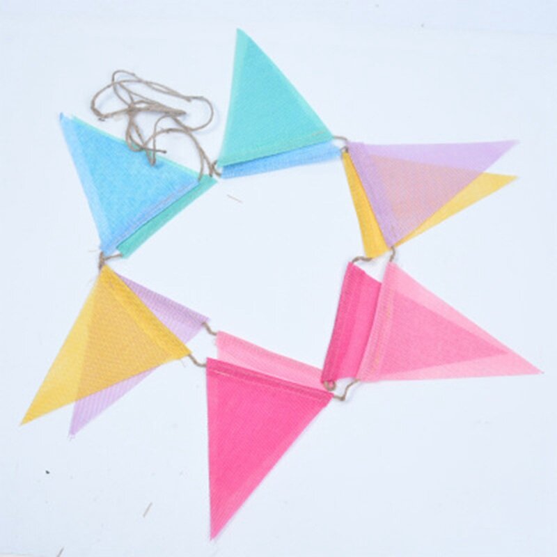 4PCS Vintage Colorful Burlap Linen Bunting Flags Pennant for Happy Birthday Party Wedding Garland Decoration Candy Bar