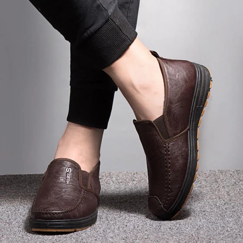 Męskie skórzane buty na co dzień mokasyny moda wygodne antypoślizgowe mokasyny męskie czarne spacery płaskie buty Zapatos De Hombre buty męskie