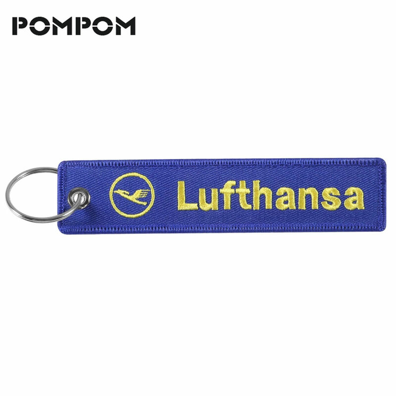 3 PC เครื่องประดับ Key ป้ายเย็บปักถักร้อยสีฟ้า Lufthansa พวงกุญแจแฟชั่น Keyrings Flight Crew Pilot Key Chain สำหรับการบินของข...