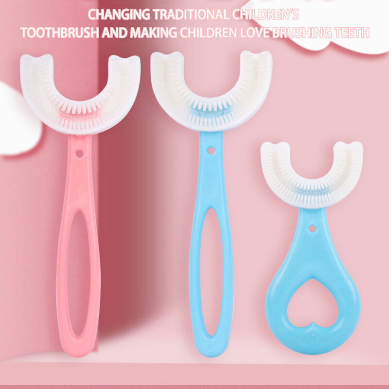 Cepillo de dientes en forma de U para bebé, 360 grados, de silicona suave, para cuidado bucal, 2-12 años