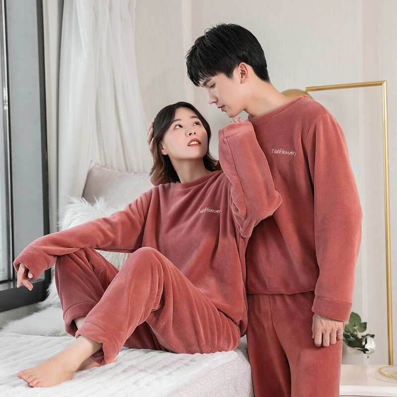 Pijamas para casais conjunto grosso quente coral velo homewear das mulheres dos homens inverno macio solto pijamas feminino roupas de casa terno masculino feminino