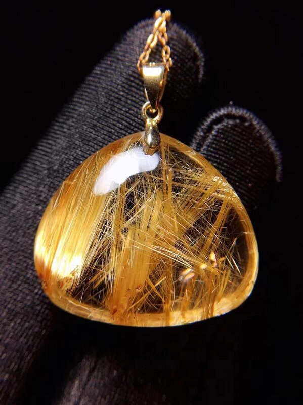 Ouro natural rutilated quartzo pingente colar brasil rica gota de água 25.3*22*8.8mm feminino masculino jóias aaaaaaa