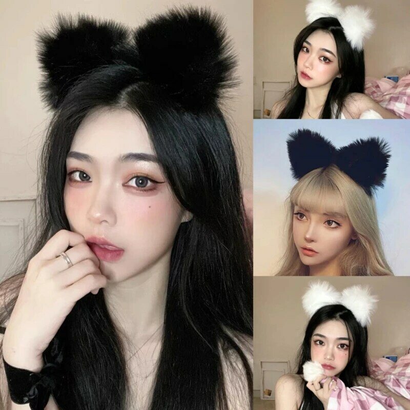 Orelha macia anime cosplay acessório de cabelo inchado orelhas encantador gato headwear simulado linda cocar para festa traje
