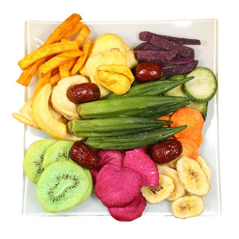 Abrangente sortidas frutas e legumes legumes crocantes frutas secas frutas secas lanches misturados desidratados instantâneo quiabo ve