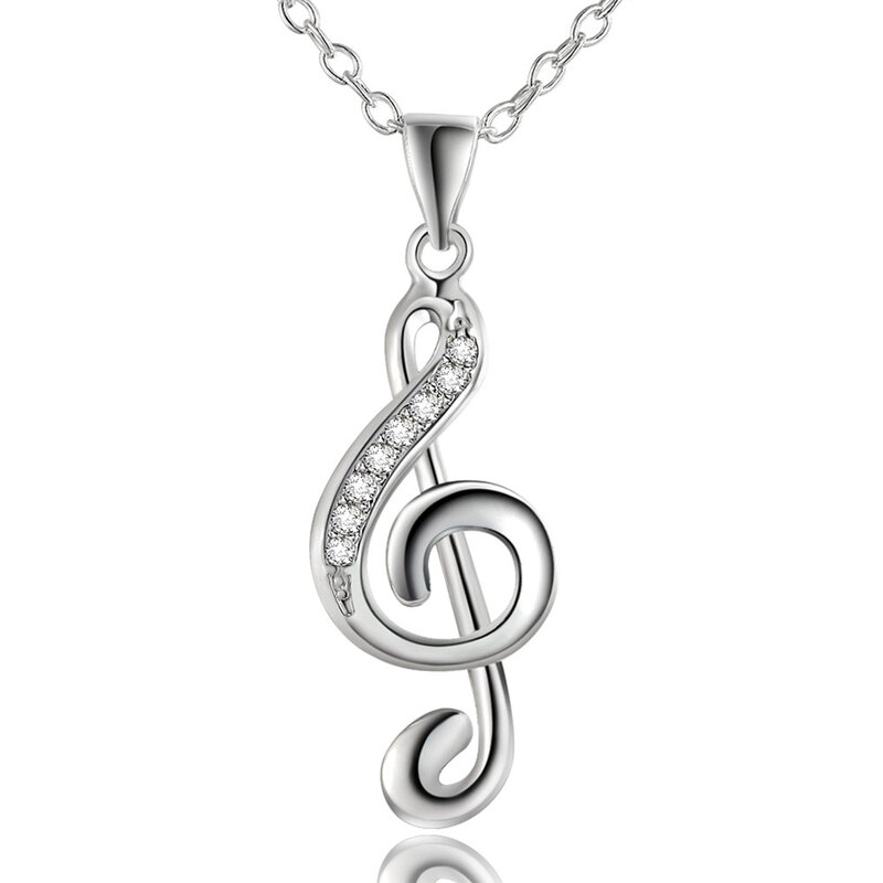 925 Stamp necklace jewelry girl favorite Christmas gifts creative lovely inlaid stone music notation pendant chain 45cm